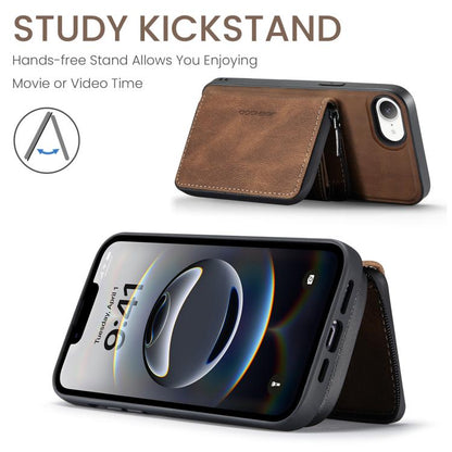 For iPhone 17e / 16e JEEHOOD J02 Magnetic Zipper Horizontal Flip Leather Phone Case(Brown)