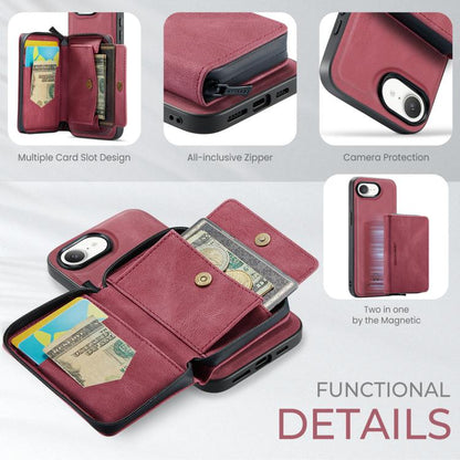 For iPhone 17e / 16e JEEHOOD J02 Magnetic Zipper Horizontal Flip Leather Phone Case(Red)