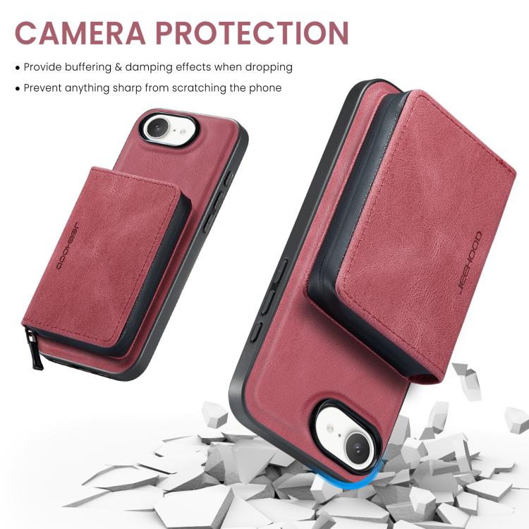 For iPhone 17e / 16e JEEHOOD J02 Magnetic Zipper Horizontal Flip Leather Phone Case(Red)