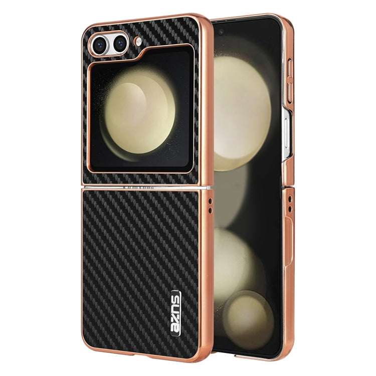 Pour Samsung Galaxy Z Flip6 5G / 7 FE AZNS Coque de téléphone en fibre de carbone avec bord galvanisé (noir)