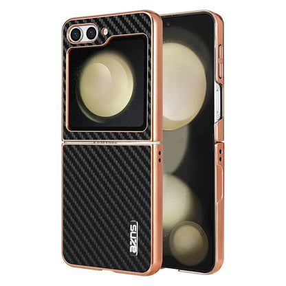 Pour Samsung Galaxy Z Flip6 5G / 7 FE AZNS Coque de téléphone en fibre de carbone avec bord galvanisé (noir)