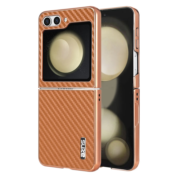 For Samsung Galaxy Z Flip6 5G / 7 FE AZNS Electroplated Edge Carbon Fiber Texture Phone Case(Brown)