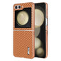 For Samsung Galaxy Z Flip6 5G / 7 FE AZNS Electroplated Edge Carbon Fiber Texture Phone Case(Brown)
