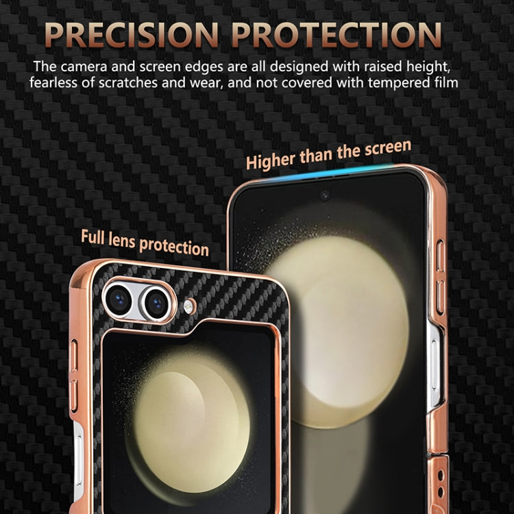 For Samsung Galaxy Z Flip6 5G / 7 FE AZNS Electroplated Edge Carbon Fiber Texture Phone Case(Brown)