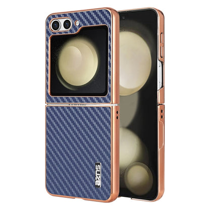 For Samsung Galaxy Z Flip6 5G / 7 FE AZNS Electroplated Edge Carbon Fiber Texture Phone Case(Blue)