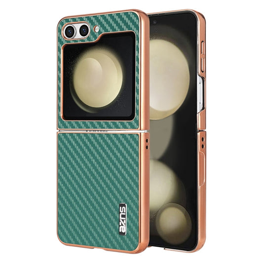 For Samsung Galaxy Z Flip6 5G / 7 FE AZNS Electroplated Edge Carbon Fiber Texture Phone Case(Green)