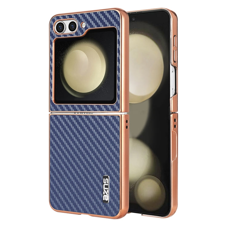Pour Samsung Galaxy Z Flip5 5G Coque de téléphone AZNS avec bordure électroplaquée et texture fibre de carbone (Bleu)