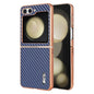 Pour Samsung Galaxy Z Flip5 5G Coque de téléphone AZNS avec bordure électroplaquée et texture fibre de carbone (Bleu)