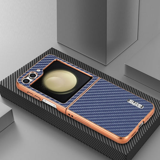 For Samsung Galaxy Z Flip5 5G AZNS Electroplated Edge Carbon Fiber Texture Phone Case(Blue)