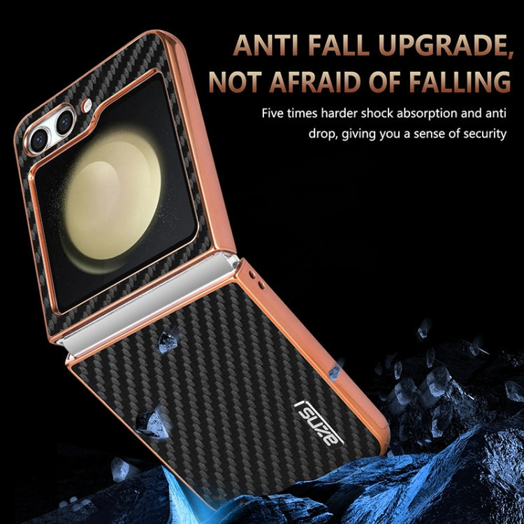 Pour Samsung Galaxy Z Flip5 5G Coque de téléphone AZNS avec bordure électroplaquée et texture fibre de carbone (Bleu)