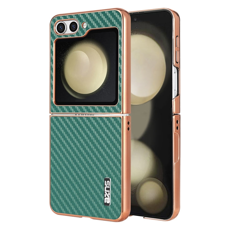 For Samsung Galaxy Z Flip5 5G AZNS Electroplated Edge Carbon Fiber Texture Phone Case(Green)