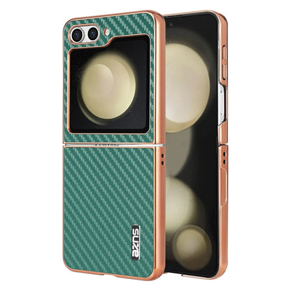 For Samsung Galaxy Z Flip5 5G AZNS Electroplated Edge Carbon Fiber Texture Phone Case(Green)