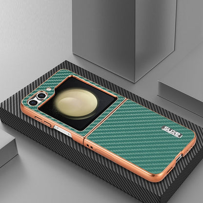 For Samsung Galaxy Z Flip5 5G AZNS Electroplated Edge Carbon Fiber Texture Phone Case(Green)