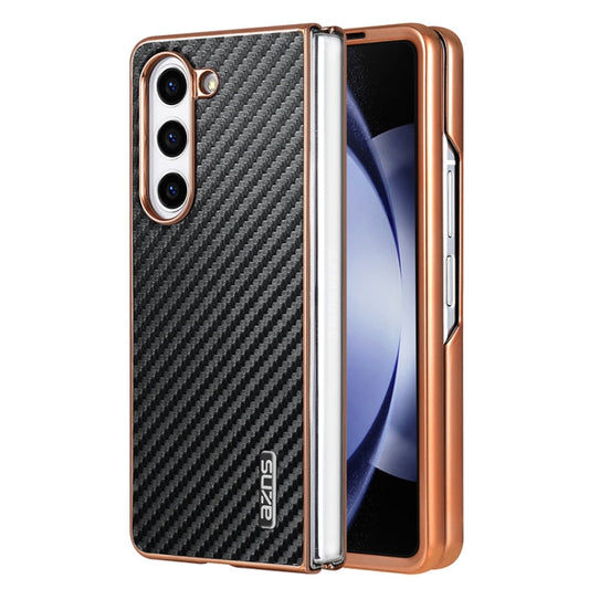Pour Samsung Galaxy Z Fold6 5G AZNS Coque de téléphone à texture en fibre de carbone avec bord galvanisé (noir)