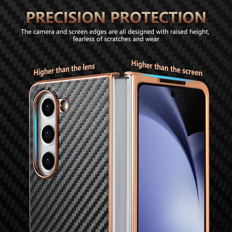 For Samsung Galaxy Z Fold6 5G AZNS Electroplated Edge Carbon Fiber Texture Phone Case(Brown)