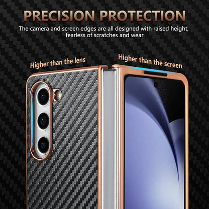 For Samsung Galaxy Z Fold6 5G AZNS Electroplated Edge Carbon Fiber Texture Phone Case(Brown)