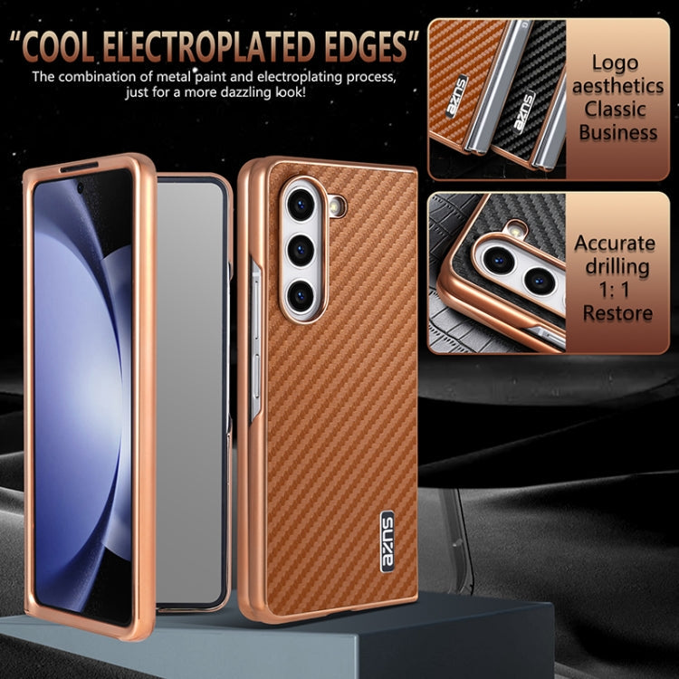 Pour Samsung Galaxy Z Fold6 5G AZNS Coque de téléphone en fibre de carbone texturée avec bords électroplaqués (Vert)