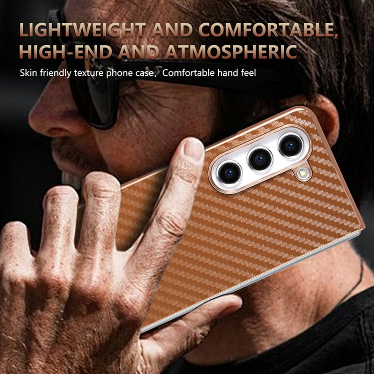 Pour Samsung Galaxy Z Fold6 5G AZNS Coque de téléphone en fibre de carbone texturée avec bords électroplaqués (Vert)