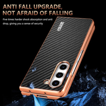 For Samsung Galaxy Z Fold5 5G AZNS Electroplated Edge Carbon Fiber Texture Phone Case(Brown)