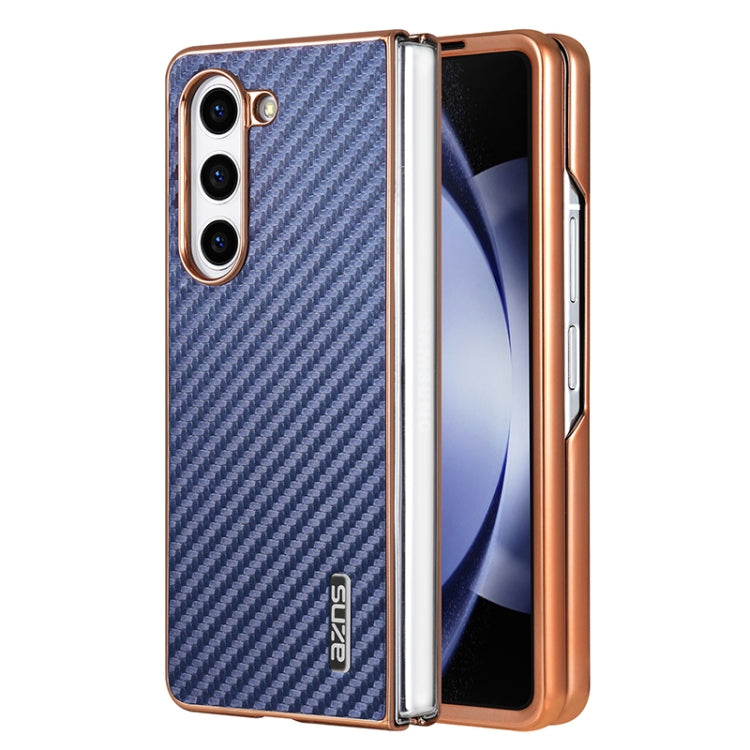 Pour la coque de téléphone Samsung Galaxy Z Fold5 5G AZNS en fibre de carbone avec bord galvanisé (bleu)