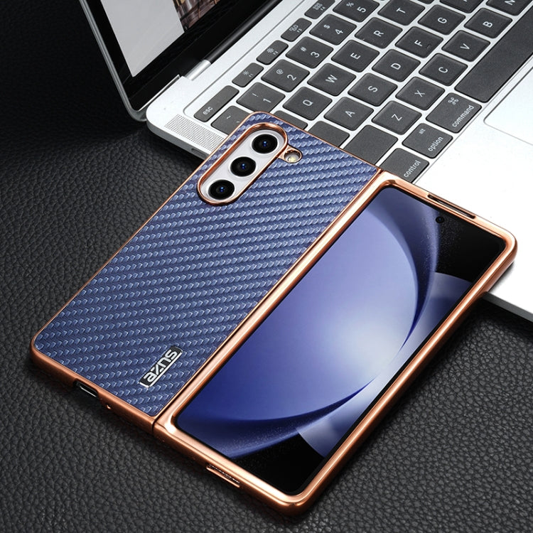 Pour la coque de téléphone Samsung Galaxy Z Fold5 5G AZNS en fibre de carbone avec bord galvanisé (bleu)