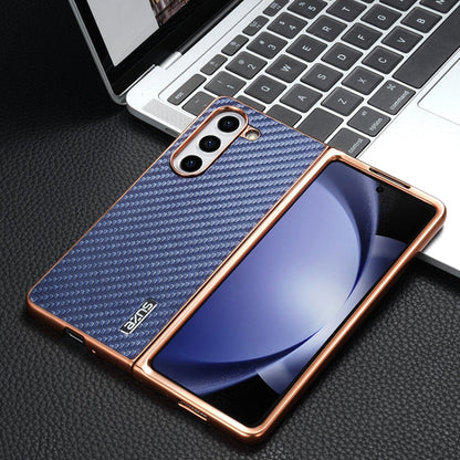 Pour la coque de téléphone Samsung Galaxy Z Fold5 5G AZNS en fibre de carbone avec bord galvanisé (bleu)