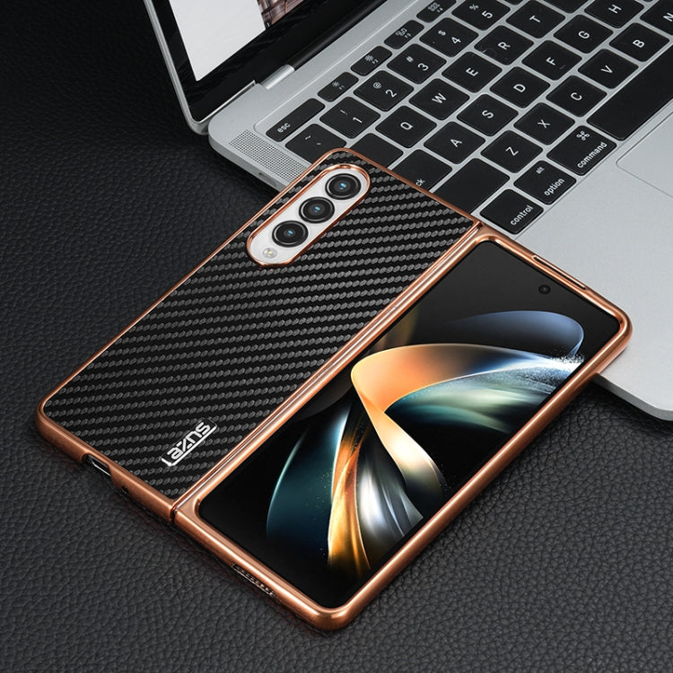For Samsung Galaxy Z Fold4 5G AZNS Electroplated Edge Carbon Fiber Texture Phone Case(Black)