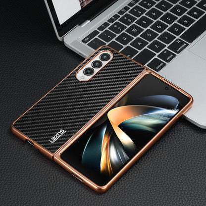 For Samsung Galaxy Z Fold4 5G AZNS Electroplated Edge Carbon Fiber Texture Phone Case(Black)