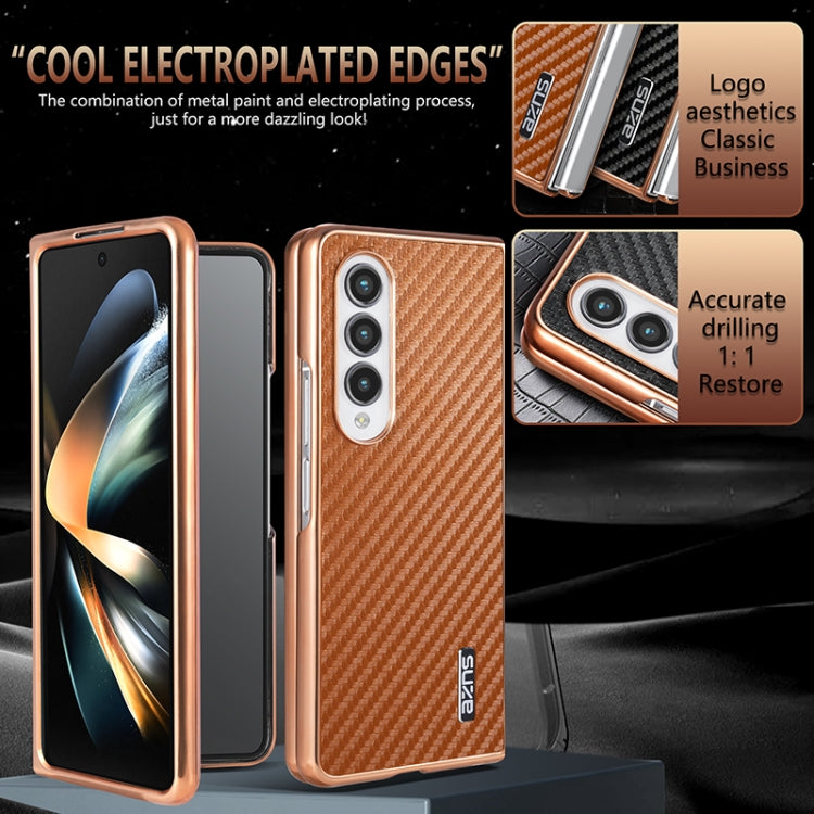 For Samsung Galaxy Z Fold4 5G AZNS Electroplated Edge Carbon Fiber Texture Phone Case(Black)