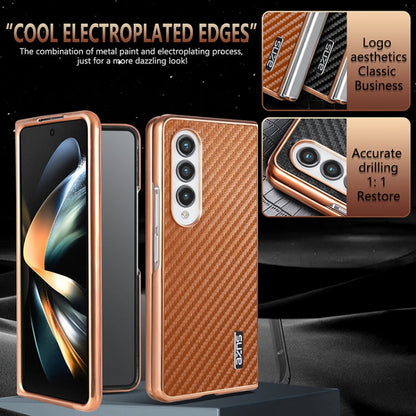 For Samsung Galaxy Z Fold4 5G AZNS Electroplated Edge Carbon Fiber Texture Phone Case(Black)