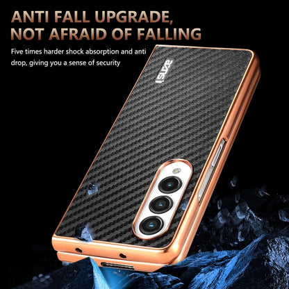 For Samsung Galaxy Z Fold4 5G AZNS Electroplated Edge Carbon Fiber Texture Phone Case(Black)