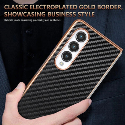For Samsung Galaxy Z Fold4 5G AZNS Electroplated Edge Carbon Fiber Texture Phone Case(Black)