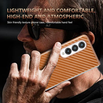 For Samsung Galaxy Z Fold4 5G AZNS Electroplated Edge Carbon Fiber Texture Phone Case(Black)