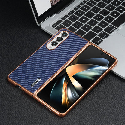 For Samsung Galaxy Z Fold4 5G AZNS Electroplated Edge Carbon Fiber Texture Phone Case(Blue)
