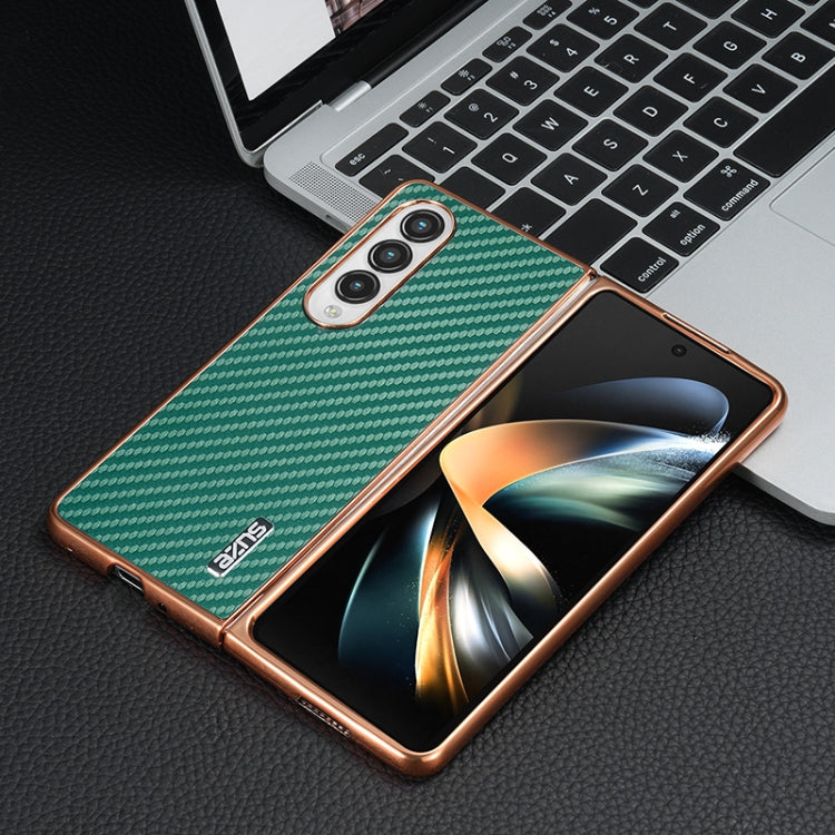 For Samsung Galaxy Z Fold4 5G AZNS Electroplated Edge Carbon Fiber Texture Phone Case(Green)