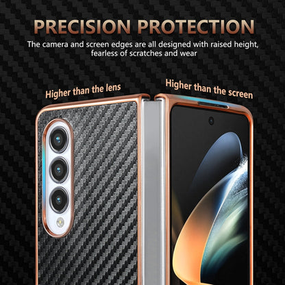 For Samsung Galaxy Z Fold4 5G AZNS Electroplated Edge Carbon Fiber Texture Phone Case(Green)