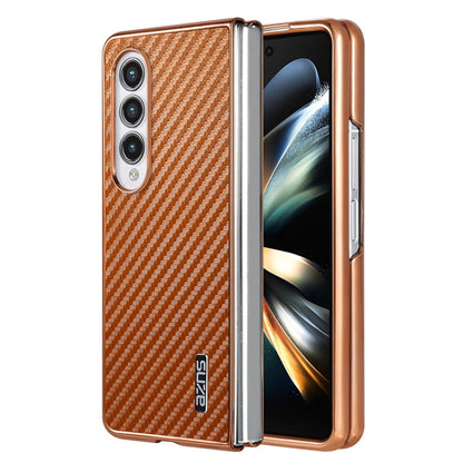 For Samsung Galaxy Z Fold3 5G AZNS Electroplated Edge Carbon Fiber Texture Phone Case(Brown)
