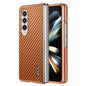 For Samsung Galaxy Z Fold3 5G AZNS Electroplated Edge Carbon Fiber Texture Phone Case(Brown)