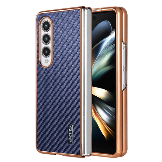 Pour la coque de téléphone Samsung Galaxy Z Fold3 5G AZNS texture fibre de carbone avec bords électroplaqués (bleu)