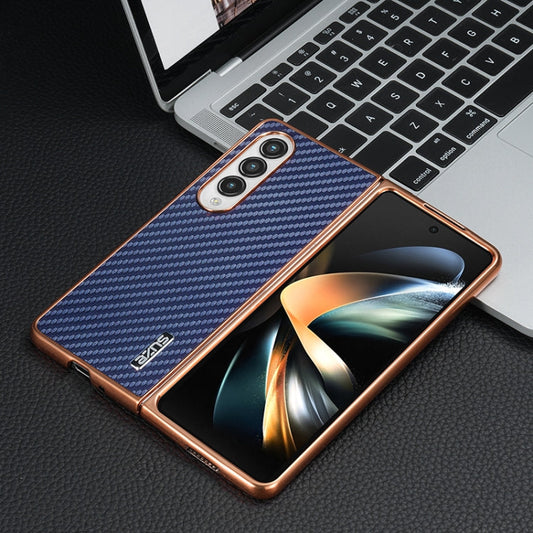 Pour la coque de téléphone Samsung Galaxy Z Fold3 5G AZNS texture fibre de carbone avec bords électroplaqués (bleu)