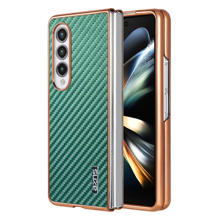 For Samsung Galaxy Z Fold3 5G AZNS Electroplated Edge Carbon Fiber Texture Phone Case(Green)