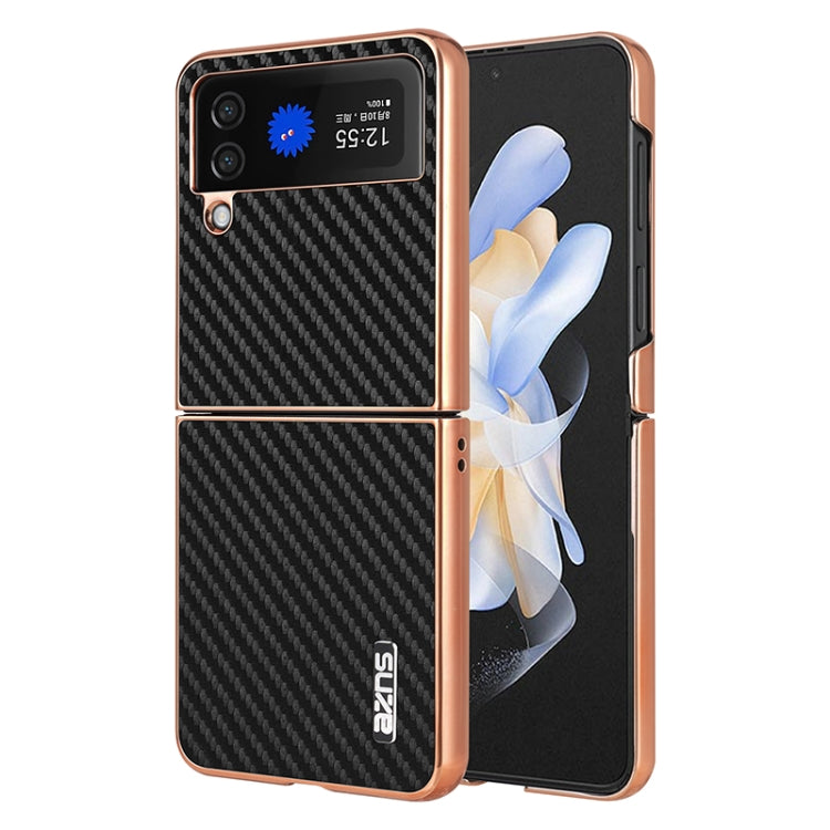 For Samsung Galaxy Z Flip4 5G AZNS Electroplated Edge Carbon Fiber Texture Phone Case(Black)
