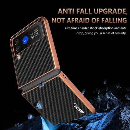For Samsung Galaxy Z Flip4 5G AZNS Electroplated Edge Carbon Fiber Texture Phone Case(Brown)