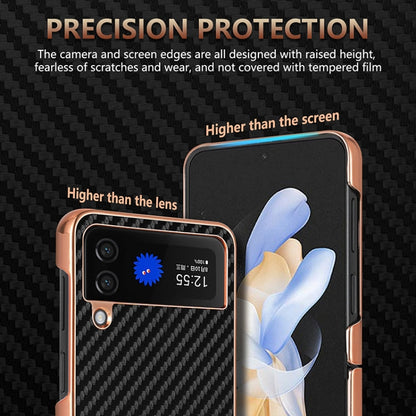 For Samsung Galaxy Z Flip4 5G AZNS Electroplated Edge Carbon Fiber Texture Phone Case(Brown)