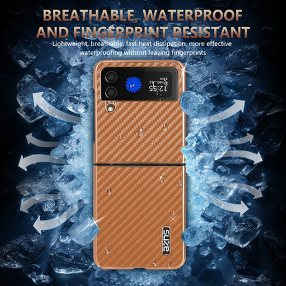 For Samsung Galaxy Z Flip4 5G AZNS Electroplated Edge Carbon Fiber Texture Phone Case(Brown)