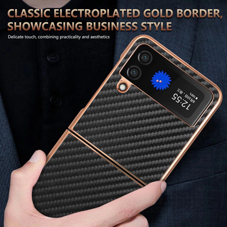 For Samsung Galaxy Z Flip3 5G AZNS Electroplated Edge Carbon Fiber Texture Phone Case(Green)