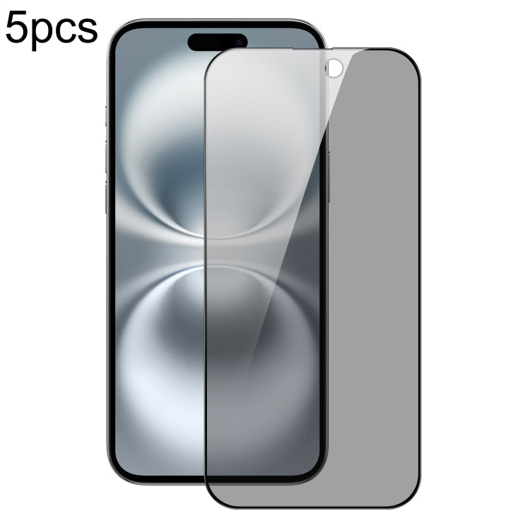 Pour iPhone 16 5pcs DUX DUCIS Film en verre trempé HD anti-espion haute alumine 9H 0,33mm