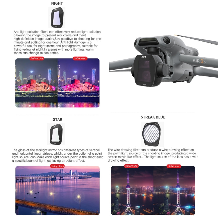 For DJI Air 3S JSR CB Series Drone Lens Filter, Filter:4 in 1 ND8-64PL