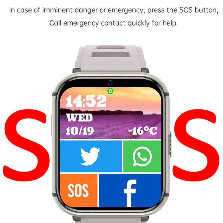 Montre intelligente d'appel 4G UNIWA DM66, 2 Go+16 Go, écran IPS de 1,99 pouces, Android 9.0, compatible WiFi GPS (argent)