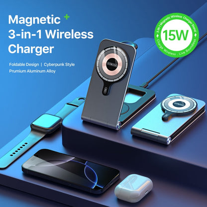 DUZZONA W22 15W 3 in 1 Foldable Magnetic Wireless Charging Stand(Grey)